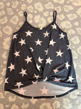 7th Ray Black Star-Print Twist-Front Camisole